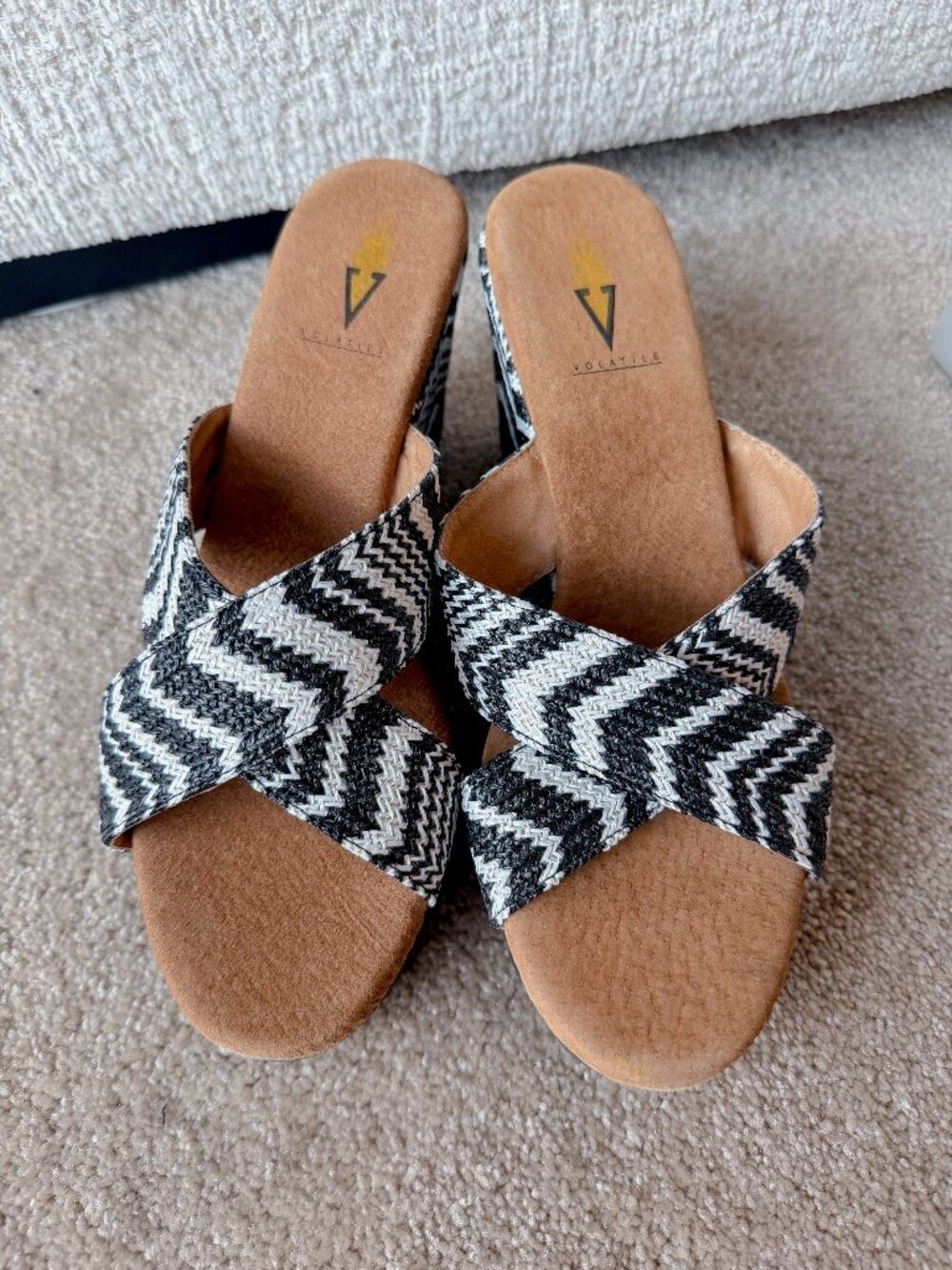 Volatile Lita Wedge Lita Sandals Black & White - Size 9